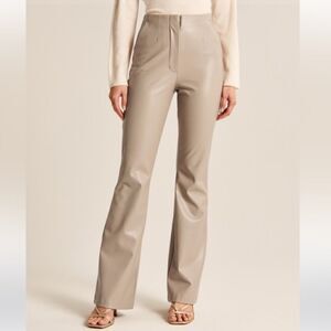 Abercrombie & Fitch Vegan Faux Leather Slim Flare Leg Pants Taupe 32x29 NEW